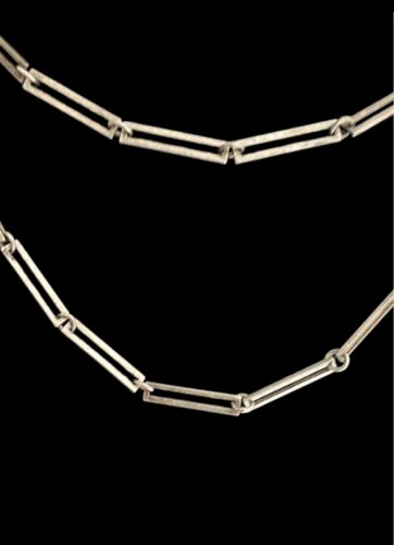 Longue chaine argent géométrique vintage design Unisex maille rectangulaire