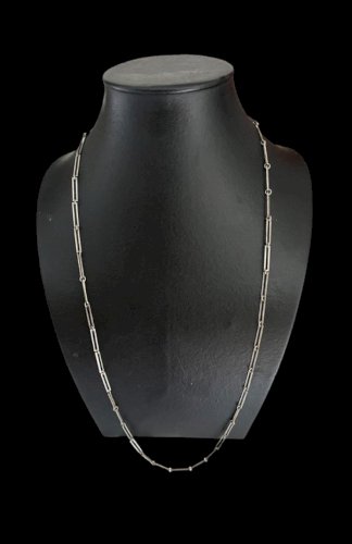 Longue chaine argent géométrique vintage design Unisex maille rectangulaire