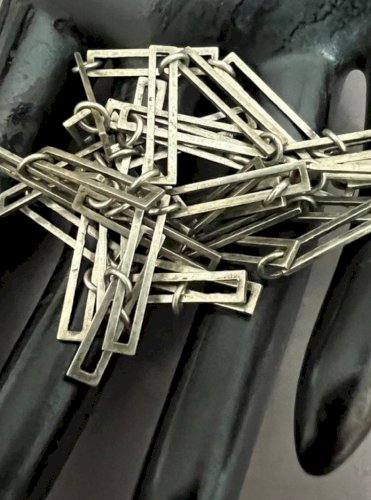 Longue chaine argent géométrique vintage design Unisex maille rectangulaire