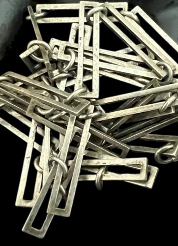 Longue chaine argent géométrique vintage design Unisex maille rectangulaire