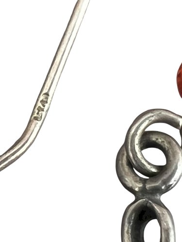 Longue paire de boucles d’oreilles argent massif Ambre style art nouveau vintage