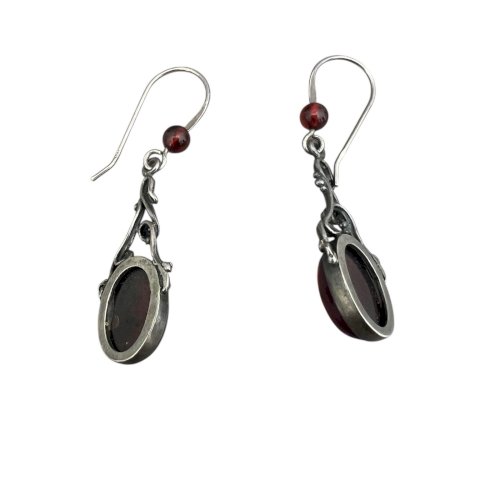 Longue paire de boucles d’oreilles argent massif Ambre style art nouveau vintage