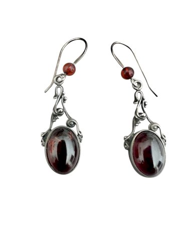 Longue paire de boucles d’oreilles argent massif Ambre style art nouveau vintage