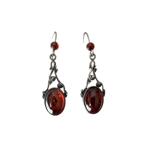 Longue paire de boucles d’oreilles argent massif Ambre style art nouveau vintage