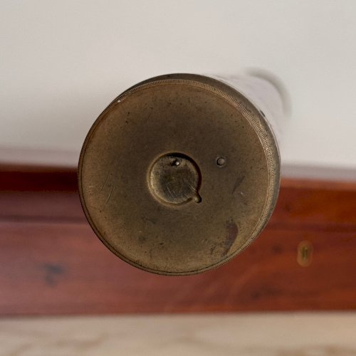 Longue-vue de marine XIXe en laiton et bois et boite en acajou M3704