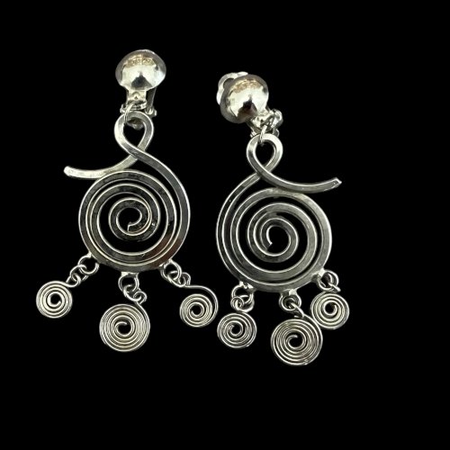 Longues Boucles d’oreille clip Chrome vers 1970 vintage ancienne tourbillon