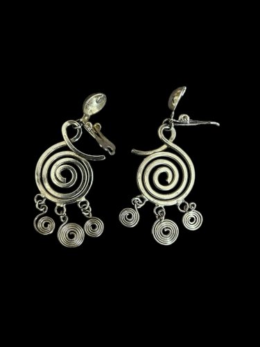 Longues Boucles d’oreille clip Chrome vers 1970 vintage ancienne tourbillon