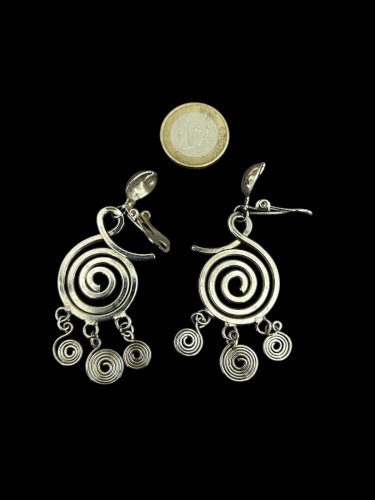 Longues Boucles d’oreille clip Chrome vers 1970 vintage ancienne tourbillon