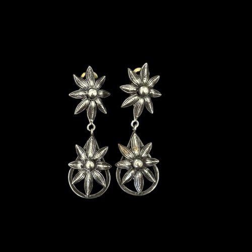 Longues Boucles d’oreilles Clips Ancienne pendantes florale vers 1950 vintage