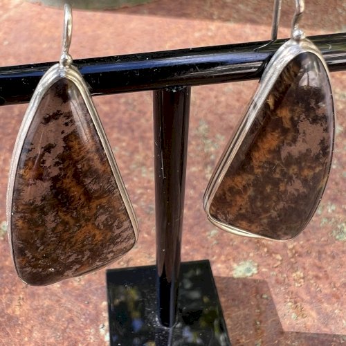 longues boucles d’oreilles vintage vers 1970/1980 jaspe herborisé design