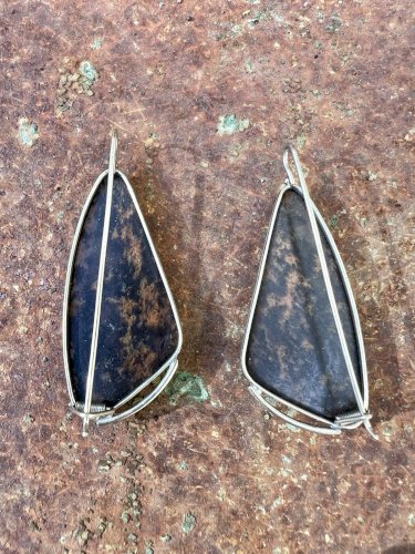 longues boucles d’oreilles vintage vers 1970/1980 jaspe herborisé design