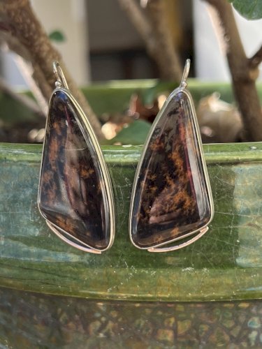 longues boucles d’oreilles vintage vers 1970/1980 jaspe herborisé design