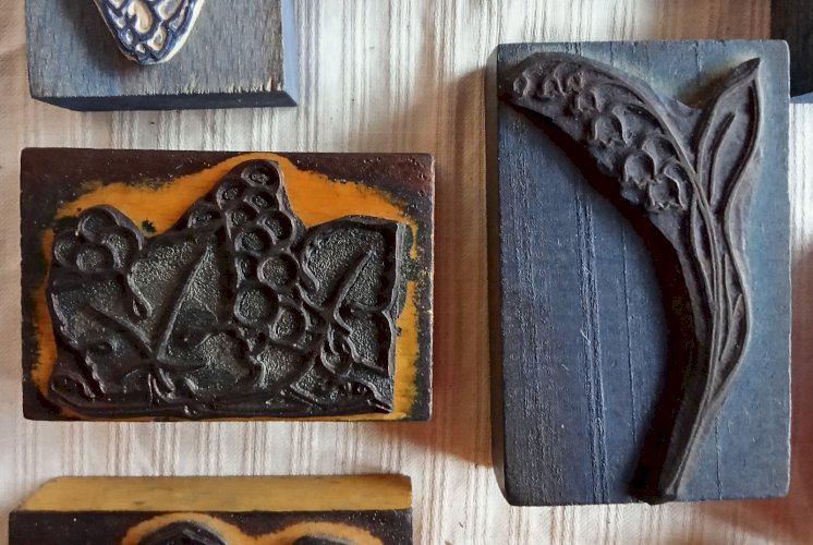 Lot 10 Anciens Tampons Encreur Fleur Feuille École Pedagogie Ancienne Écoliers