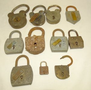-LOT 11 OLD PADLOCKS including 3 LARGE MICKEY HEADS without their keys D
