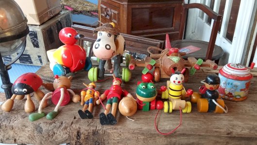 Lot 12 Vintage Wooden Toy Pinocchio Plane Ladybug Cow