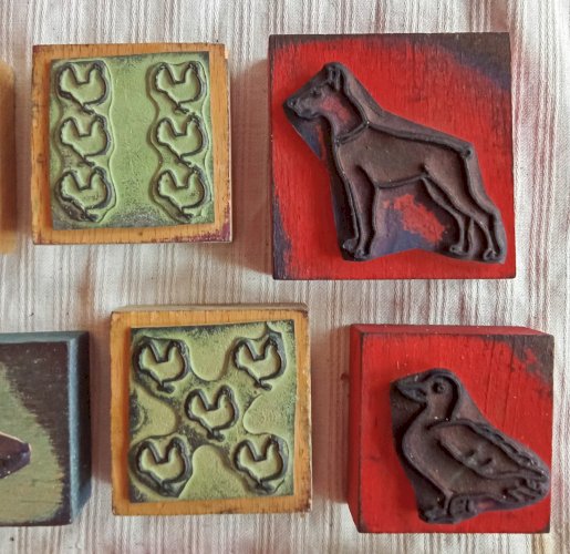 Lot 12 Anciens Tampons Encreur Animaux École Pedagogie Ancienne Écoliers