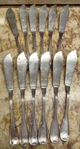 Lot of 12 FISH KNIVES Shell Silver Metal Silverware Goldsmith 6VitC 19/12