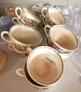 Lot of 12 cups and 15 saucers, ceramic crockery, coffee, crown, ducal, 12cooks, 20/12