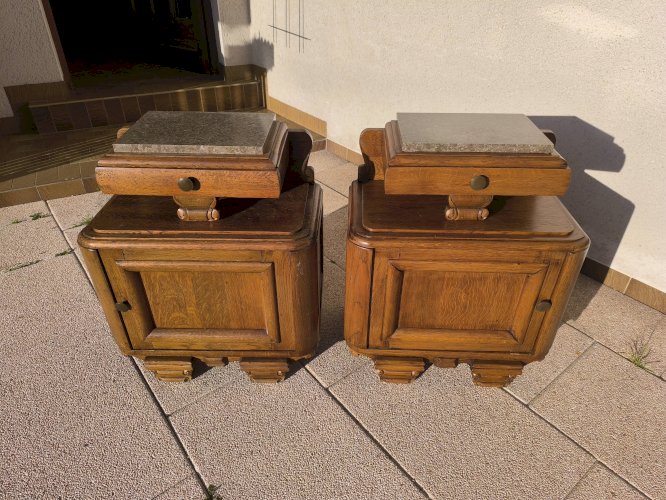 Lot 2 de table de chevet marbre et bois