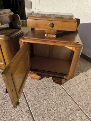 Lot 2 de table de chevet marbre et bois