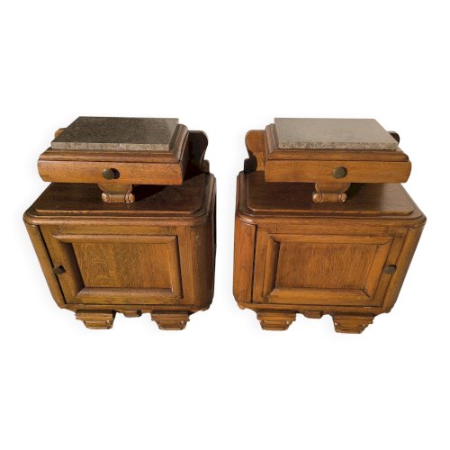 Lot 2 de table de chevet marbre et bois