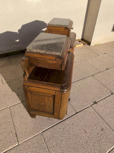 Lot 2 de table de chevet marbre et bois