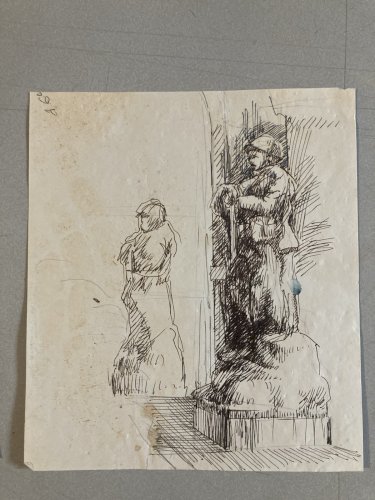 Lot 2 Dessin Encre Château Bragance Portugal 1900 Sculpture Statue Fontaine Art