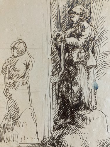 Lot 2 Dessin Encre Château Bragance Portugal 1900 Sculpture Statue Fontaine Art