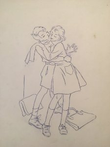 Lot 3 Dessin Triptyque Au Stylo Encre Couple Amour 1950