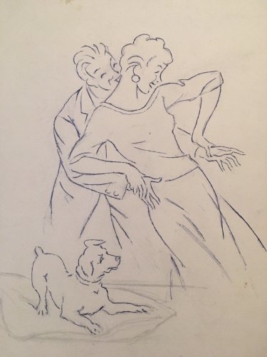 Lot 3 Dessin Triptyque Au Stylo Encre Couple Amour 1950
