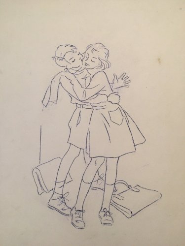 Lot 3 Dessin Triptyque Au Stylo Encre Couple Amour 1950