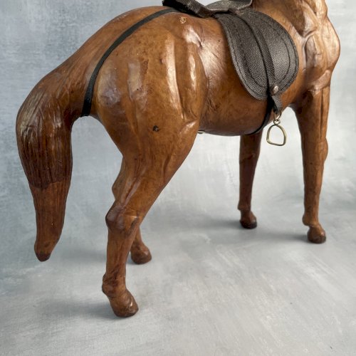 Lot 3 figurine statuette 2 petits chevaux + 1 grand cheval en cuir XXe vintage
