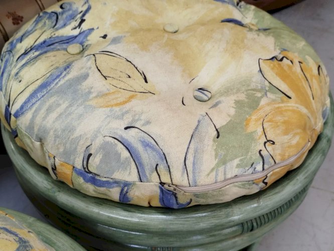 Lot 3 Petits POUFS en ROTIN Vintage Avec coussins Meuble 7,5MAG 01/03