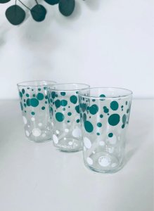 Lot of 3 Vintage Gondolo Polka Dot Bubble Green Advertising Glasses from the 1960s