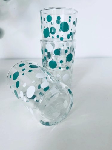 Lot 3 Verres Publicitaires Vintage Gondolo Pois Bulles Vert Pop Années 60