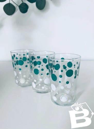 Lot 3 Verres Publicitaires Vintage Gondolo Pois Bulles Vert Pop Années 60