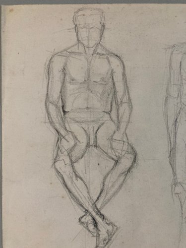 Lot 4 Dessin crayon mine plomb 1950 portrait homme femme a identifier art deco