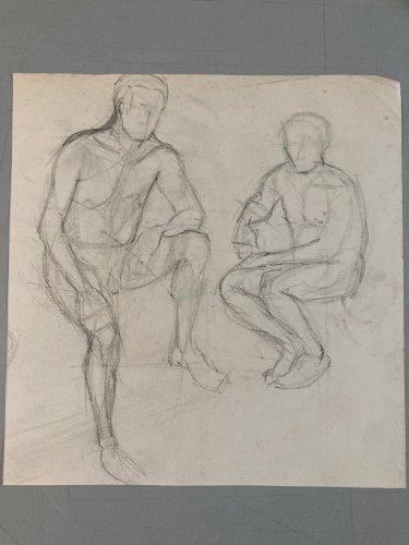 Lot 4 Dessin crayon mine plomb 1950 portrait homme femme a identifier art deco