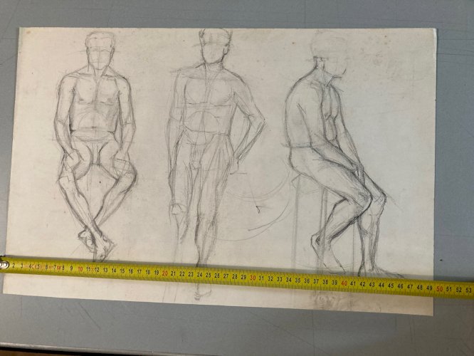 Lot 4 Dessin crayon mine plomb 1950 portrait homme femme a identifier art deco