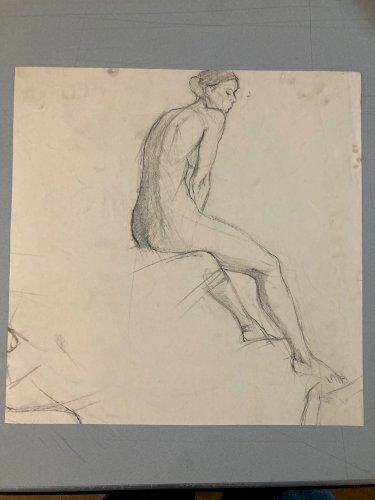 Lot 4 Dessin crayon mine plomb 1950 portrait homme femme a identifier art deco