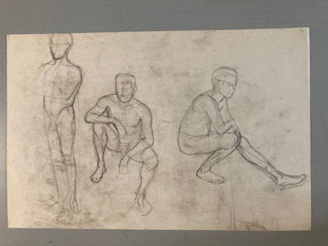 Lot 4 Dessin crayon mine plomb 1950 portrait homme femme a identifier art deco