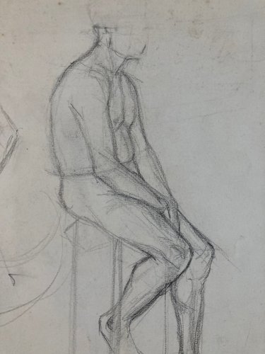 Lot 4 Dessin crayon mine plomb 1950 portrait homme femme a identifier art deco