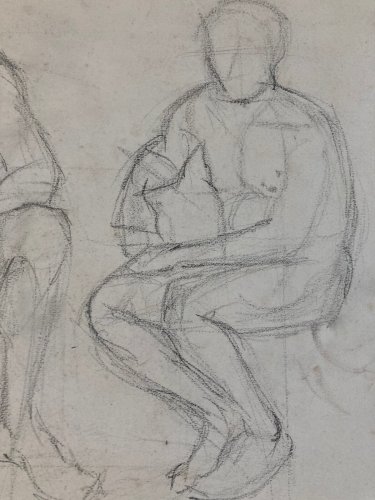 Lot 4 Dessin crayon mine plomb 1950 portrait homme femme a identifier art deco