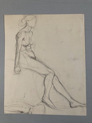 Lot 4 Dessin crayon mine plomb 1950 portrait homme femme a identifier art deco
