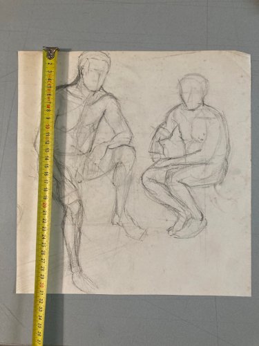 Lot 4 Dessin crayon mine plomb 1950 portrait homme femme a identifier art deco