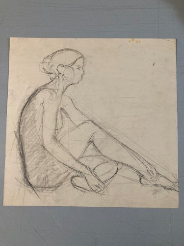 Lot 4 Dessin crayon mine plomb 1950 portrait homme femme a identifier art deco
