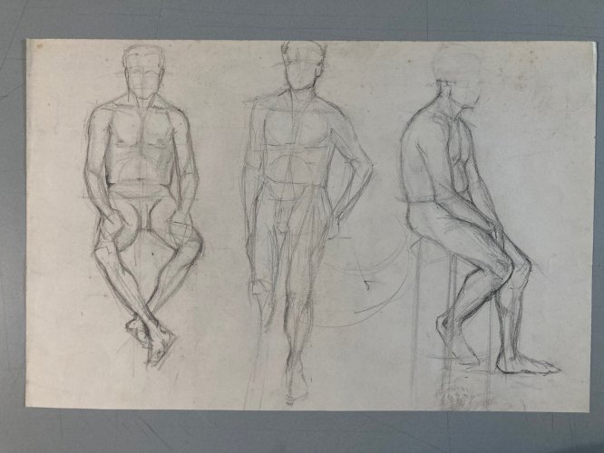 Lot 4 Dessin crayon mine plomb 1950 portrait homme femme a identifier art deco