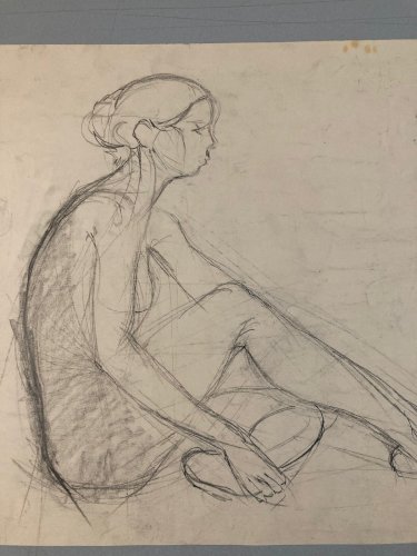 Lot 4 Dessin crayon mine plomb 1950 portrait homme femme a identifier art deco