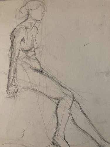 Lot 4 Dessin crayon mine plomb 1950 portrait homme femme a identifier art deco