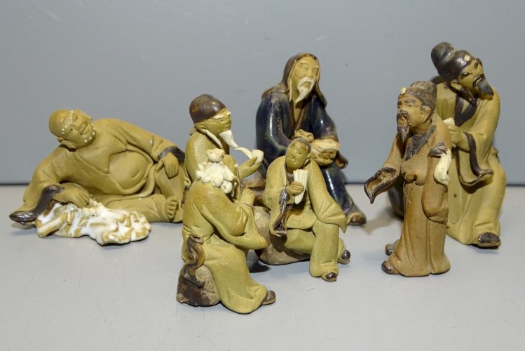 -LOT 5 SUJETS PERSONNAGES MINIATURES POUR DECO BONSAÏE TERRE CUITE ou GRES   D